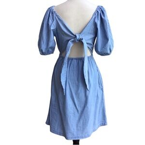 Old Navy Chambray Open Back Balloon Sleeve Blue Dress Size S Tall